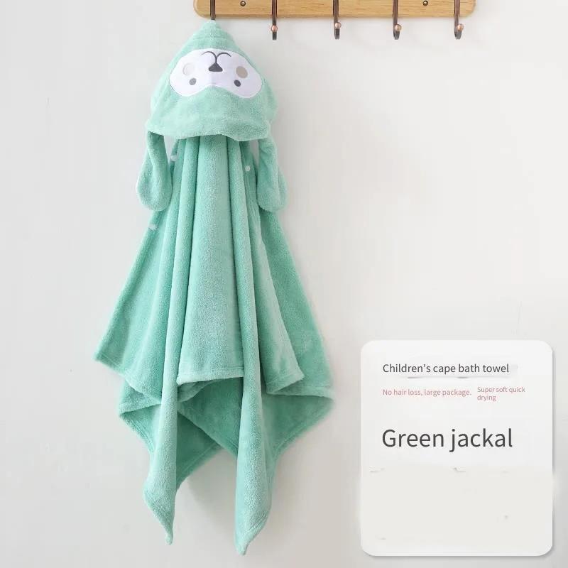 

Winter Coral Fleece Kids Hooded Bath Towel 105x150cm Soft Wearable Bathrobe Cape Children Animal Bath Wrap Poncho for Toddlers 105x150cm зелёный