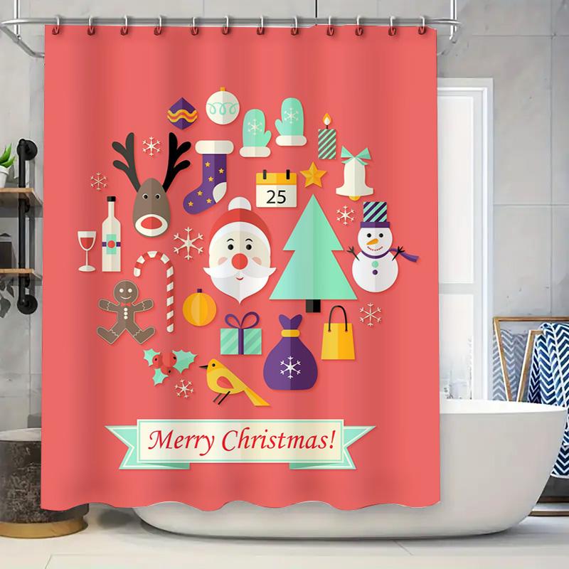 Tu Christmas Shower Curtain Festive Holiday Decor Merry Xmas Bathroom Fabric Backdrop Waterproof Holiday Shower Curtain