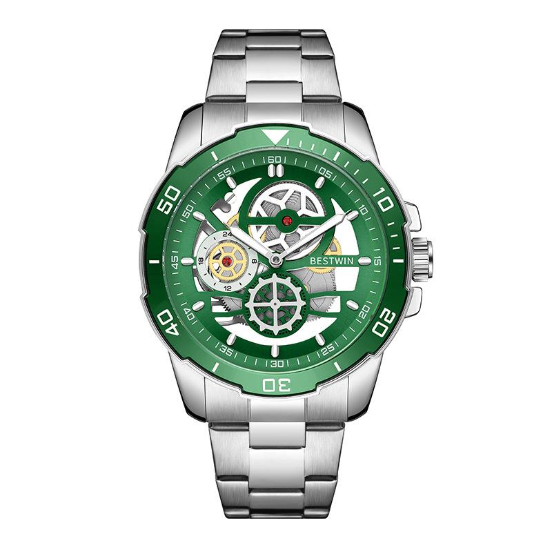 

Мужские имитационные механические модные деловые часы с полым стальным ремешком повседневные трендовые часы