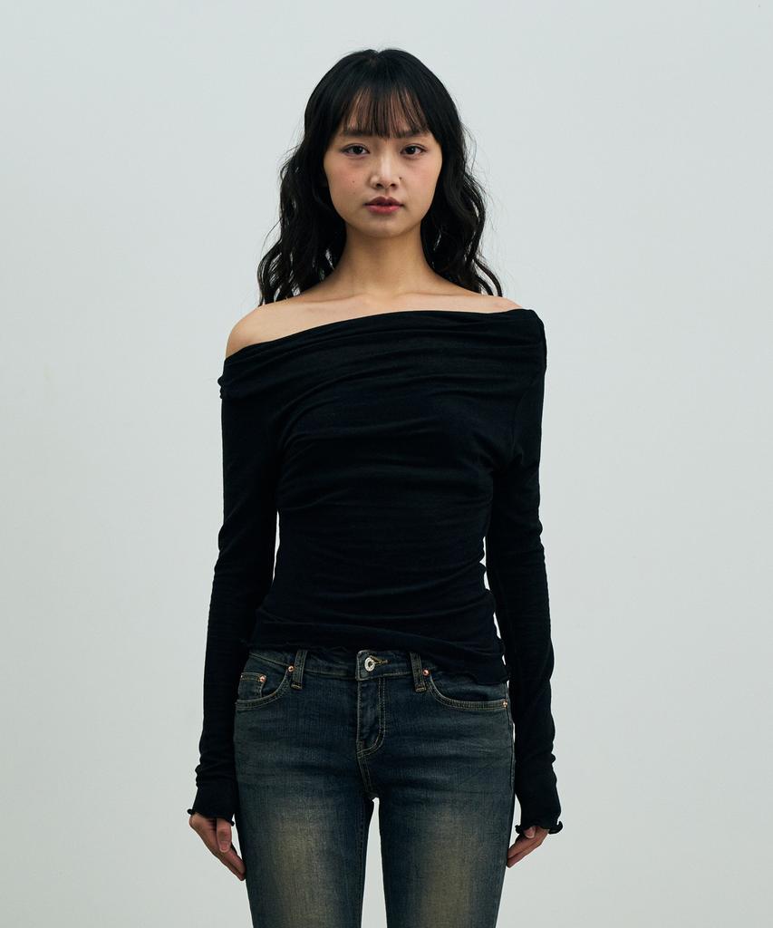 Alikim Elin Drape Off-Shoulder Top / Black