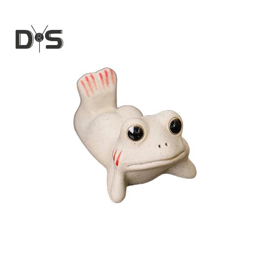 Broască ceramică, model frunze de lotus, ornament de broască pentru ceai, pentru camera de zi, dormitor și birou, decor, model frunze de lotus