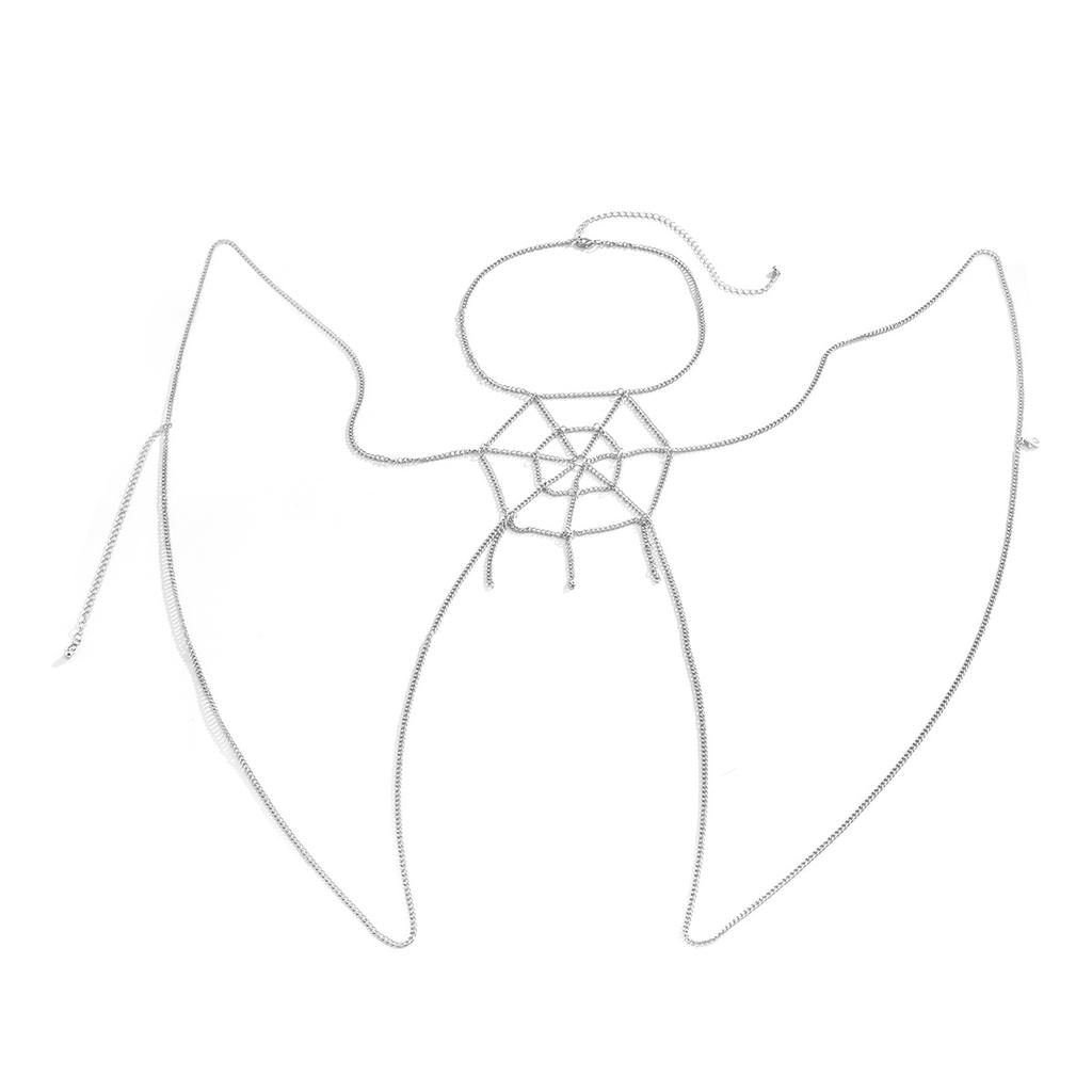 Accessories, sweet and cool metal chain fringed necklace, punk spider web three-dimensional body necklace for women