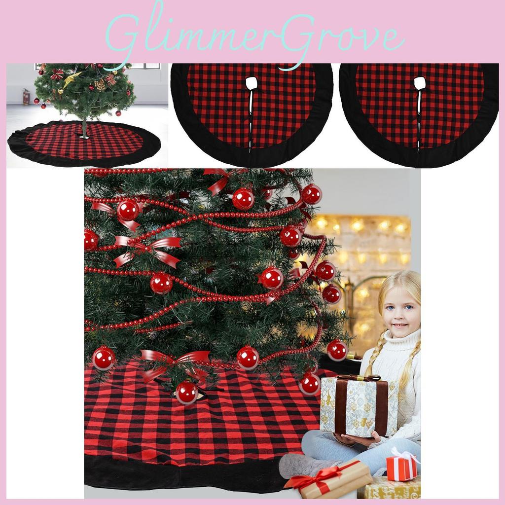 Premium Red And Black Buffalo Check Velvet Christmas Tree Skirt Ideal For Holiday Settings