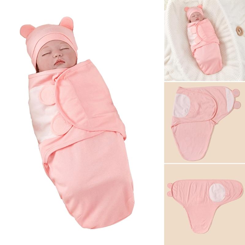 Anti-kick Cotton Baby Blanket Set with Matching Hat Soft Breathable Sleepsack 0-3 Months Newborns Wrap Towel & Bonnet