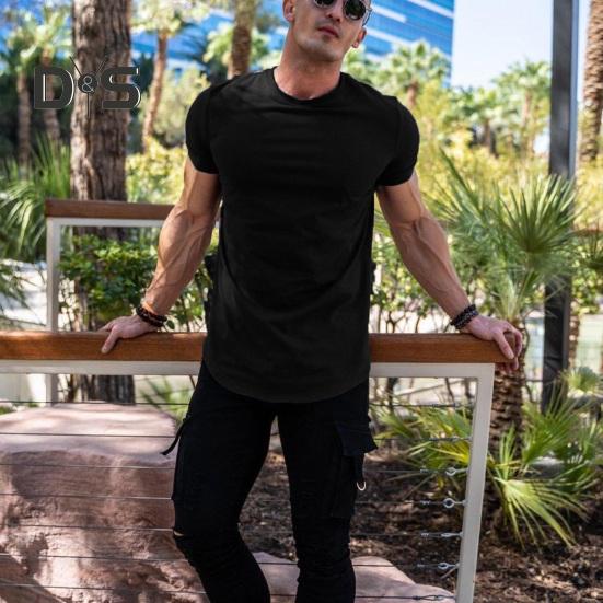 Men Sport Top Round Neck Thin Sweat Absorption Quick-drying Short Sleeve Solid Color Basketball Training Fitness Workout T-shirt