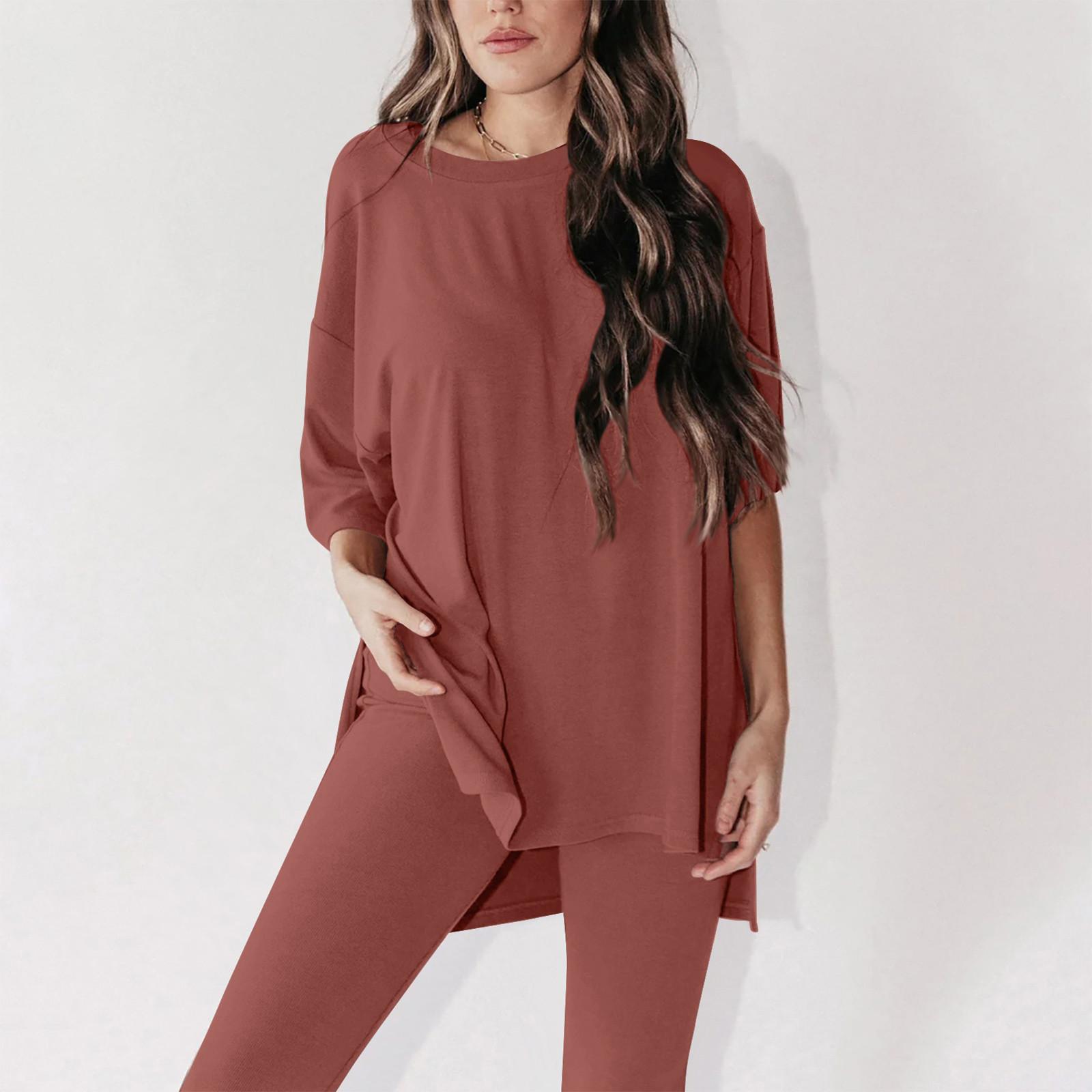 

Женский летний комплект из 2 предметов с круглым вырезом и короткими рукавами, заниженными плечами, топ для больших мальчиков и обтягивающие байкерские шорты для йоги, комплект XXL розовый