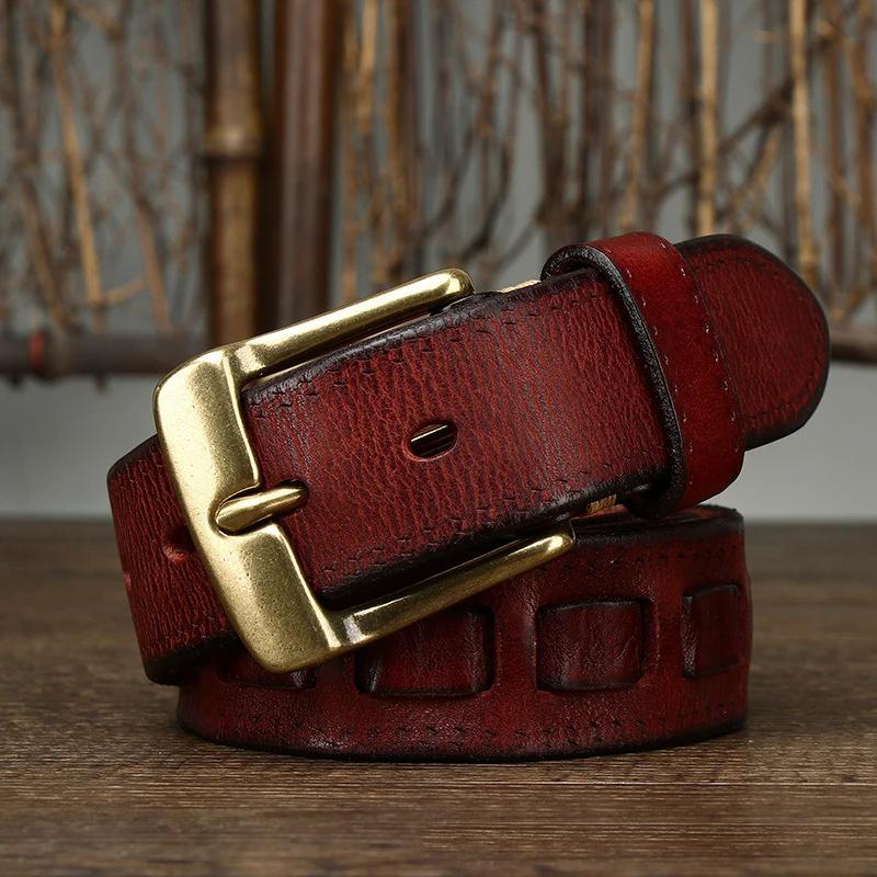 

3.8cm Width Solid Brass Buckle Full Grain Genuine Leather Mens Belts Luxury Designer High Quality Mens Cowboy Natural Cowskin 125cm