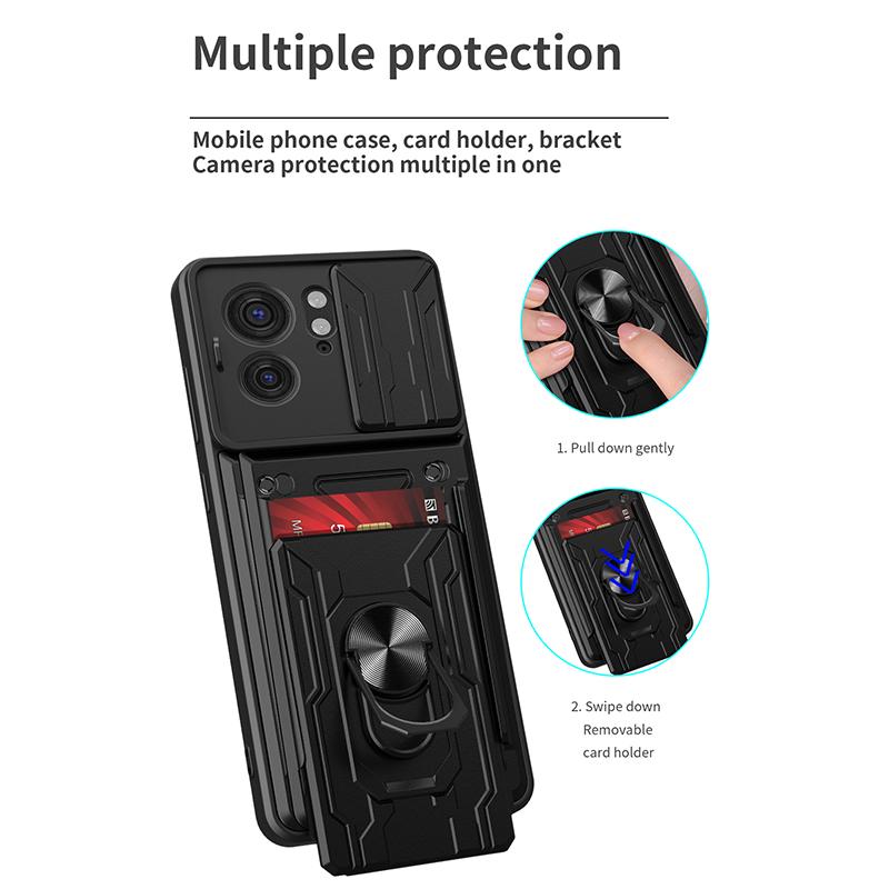 For Motorola Edge 40 5G Card Holder PC+TPU Phone Case Slide Lens Protection Kickstand Cover