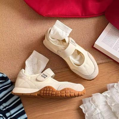 MIUMIU~ Scarpe sportive casual versatili coreane da donna con velcro, pelle morbida, suola spessa, punta arrotondata, Mary Jane per il commuting