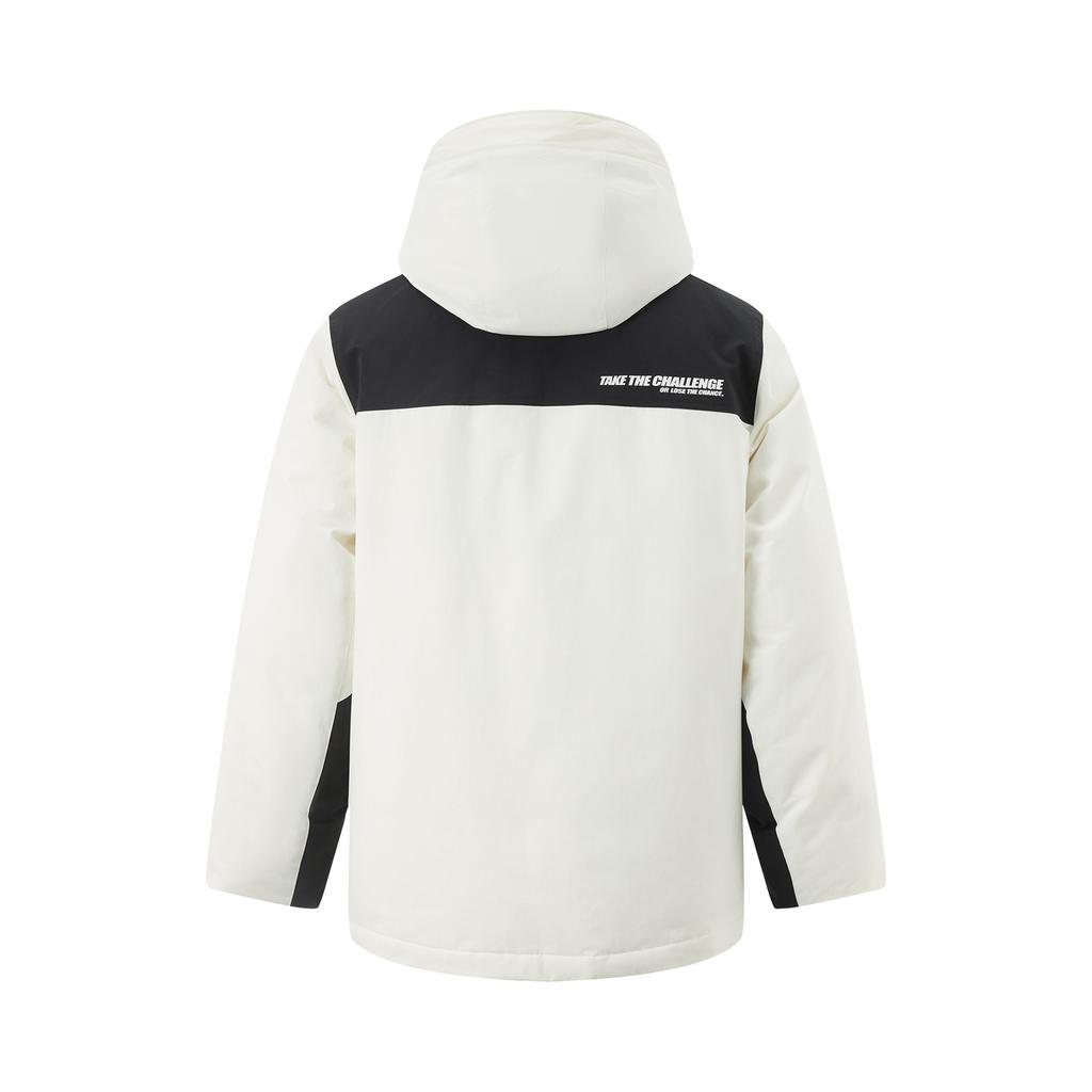 Li-Ning Hot Pot Down Series Water-Resistant Spliced Letter Zipper Hooded Versatile Cold-Resistant Mid-Length Parka Down Jacket AYMU227-4