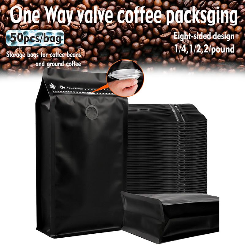 50Pcs Coffee Stand Up Pouch With Valve &Ziplock Pulltab Ground Coffee Beans Nutdried Tea Leaf Mga Pouches Ng Kap