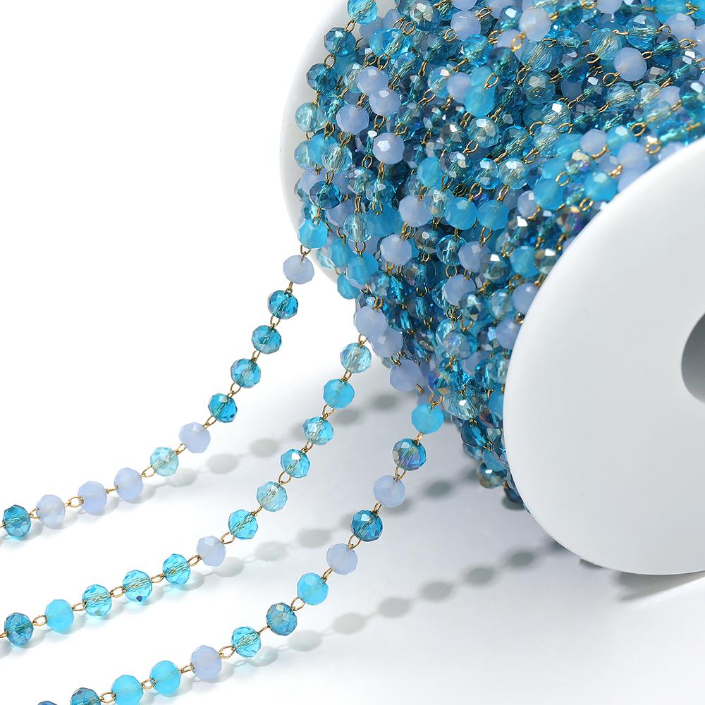 1 Meter Colorful 3mm Beads Beaded Chain Glass Crystal Beads Necklace Chain Accessories for Jewelry Making Components Crafts DIY