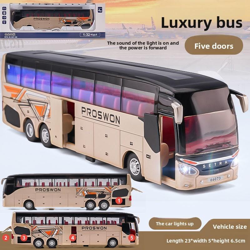Bus Model Travel Alloy Toy With Light Sound For Kids Playroom And Gift Use