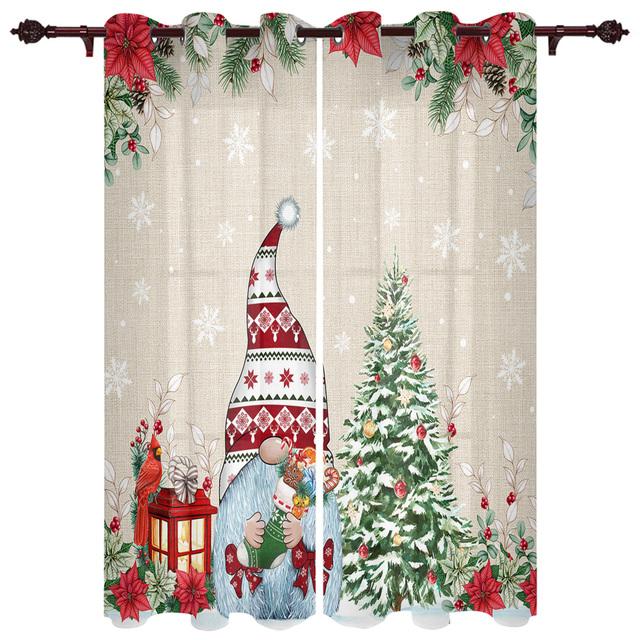 Christmas Tree Snowman Snowflake Window Curtains for Bedroom Luxury Kitchen Curtains Living Room Christmas Curtains