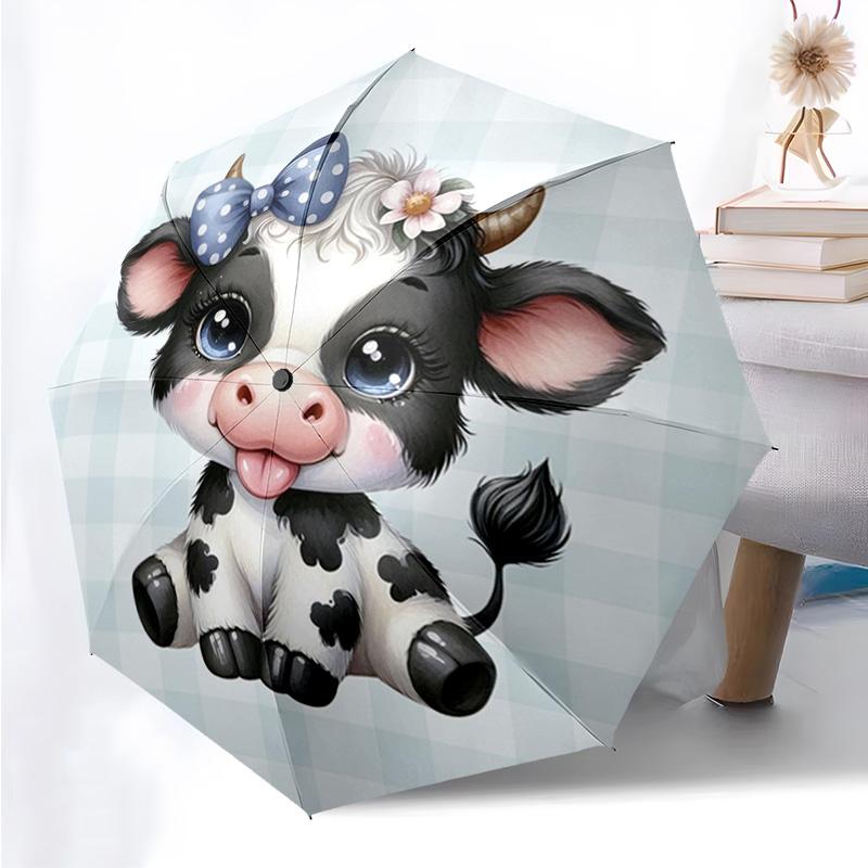 Highland Cattle Pattern Folding Umbrella Fashion Auto-Open 8 Iron Ribs Plastic Handle Foldable Sunshade Perfect Christmas Gifts