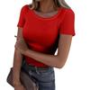 Ladies Summer Fashion Casual Solid Color Round Neck Short Sleeve Slim Ribbed Top