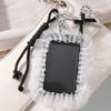 Elegant Badge Holder Gothic Bowknot Keychain Beaded Lace Card Charm Accessory Alternative Fashion Keyring