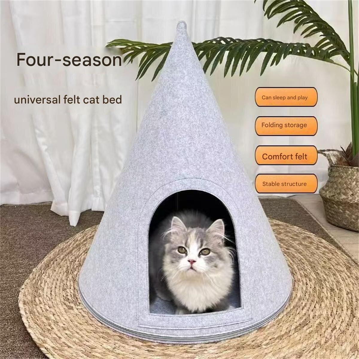 

Christmas tree cat bed finished product DIY material package cat bed autumn and winter warm semi-enclosed felt cone pet bed with
