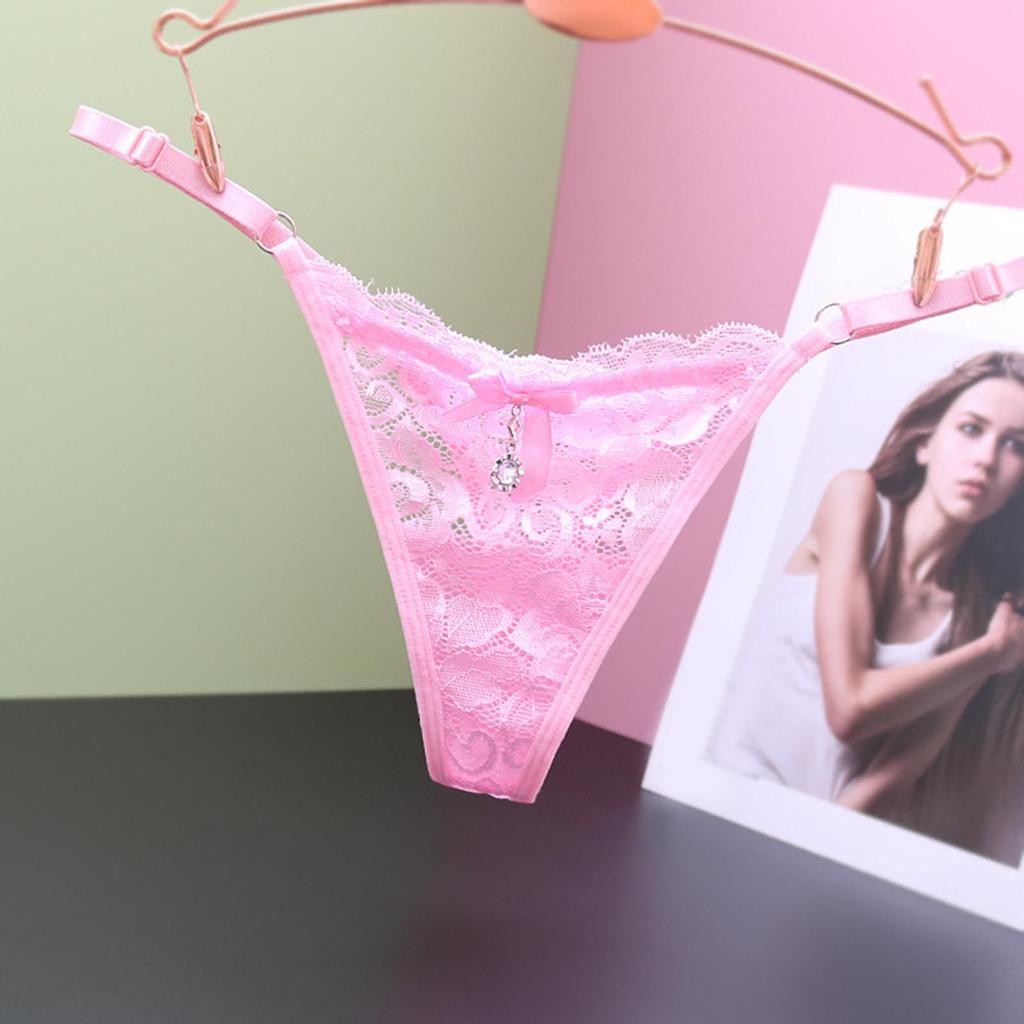 Sexy Seamless Panties Skin-friendly Solid Color Intimate Pantys Women Sheer Lace Thong Adjustable Waist Bow Mesh Underpants