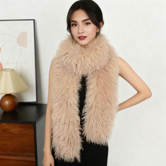 Yousheng Winter Scarf Solid Color Thickened Plush Soft Thick Warm Extra Long Scarf Winter Outdoor Imitation Fur Neck Warmer