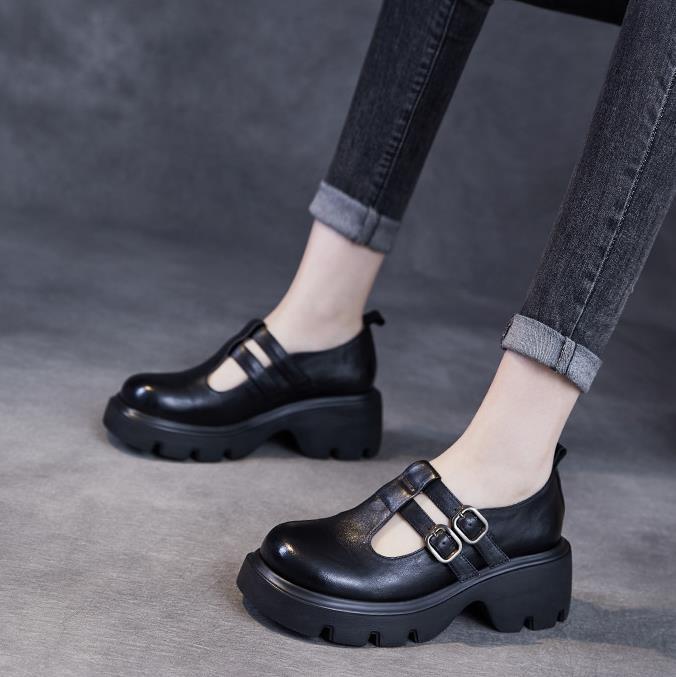 Fashion 6CM Fashion Women Slip On Pumps Wide Head Thick High Heel Chunky Platform Loafers Women Shallow Casual Mary Jane shoes Black