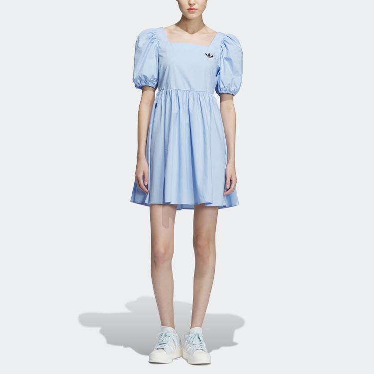 Adidas Originals Puff Sleeve Square Neck Dress Light Blue Women IP1773