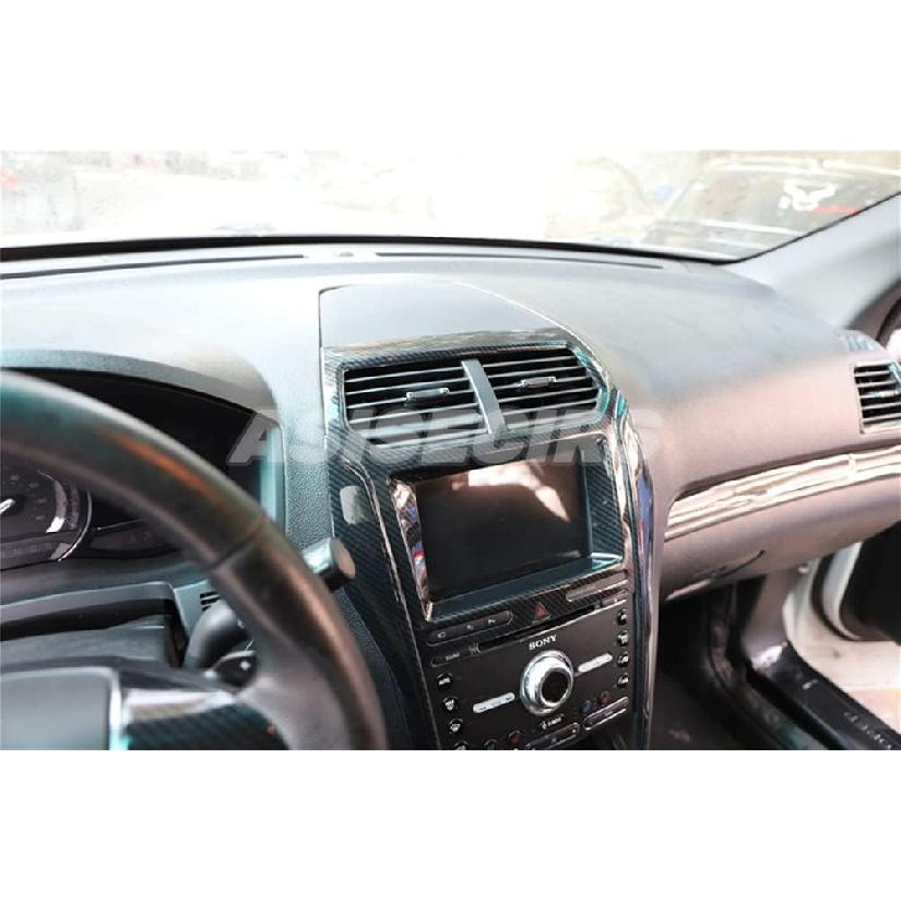 Carbon Fiber Look Interior Center Console GPS Navigation Panel Air Vent Outlet Trim Cover for Ford Explorer 2016-2019 ABS Plastic AC Panel Trim