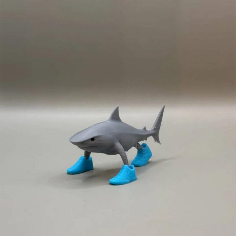 3D Printed Shark with Shoes Figure Creative Decorative Ornaments Cartoon Desktop Decoration Model for Kids Adults Gifts