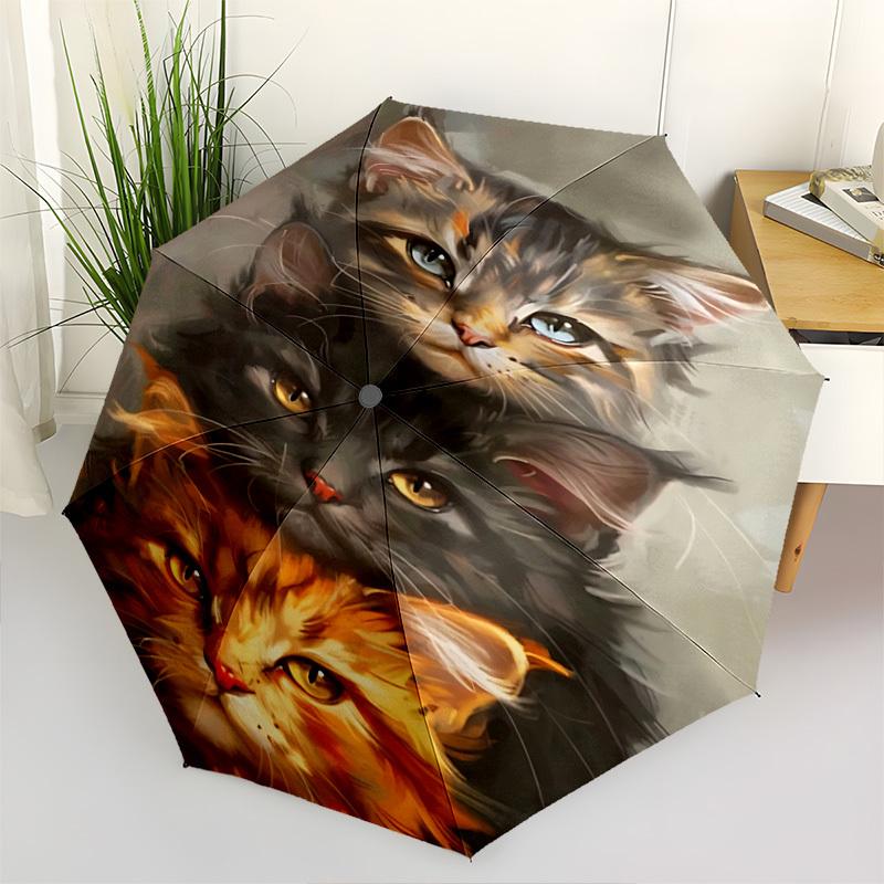 

Cats, Artwork Themed Automatic Opening and Closing Umbrella, Brightly Colored 8-rib Portable Umbrella, Suitable for Men and Women, A Perfect