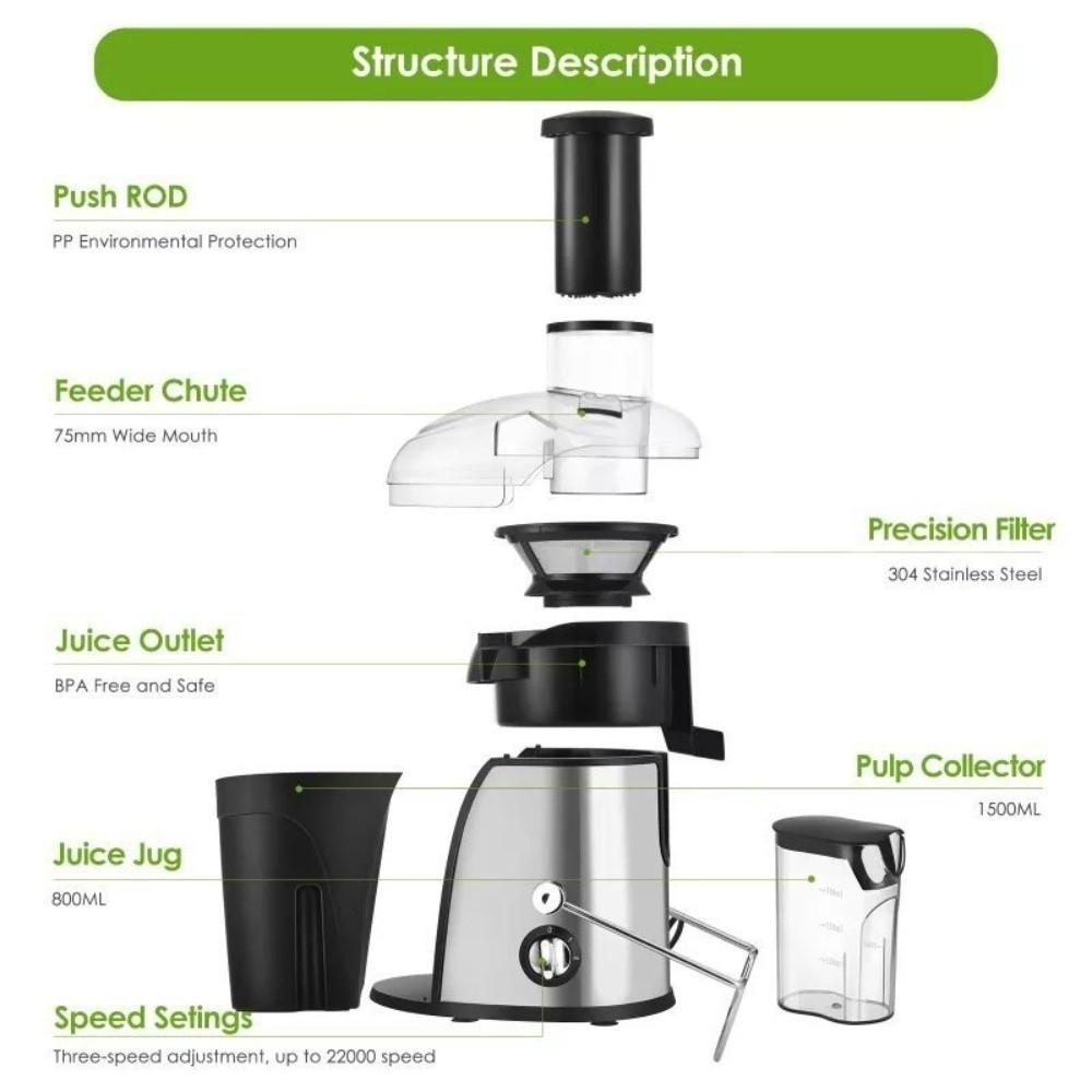 3-speeds Juicer Blender Automatic Large Caliber Juicer  Vegetable Processing