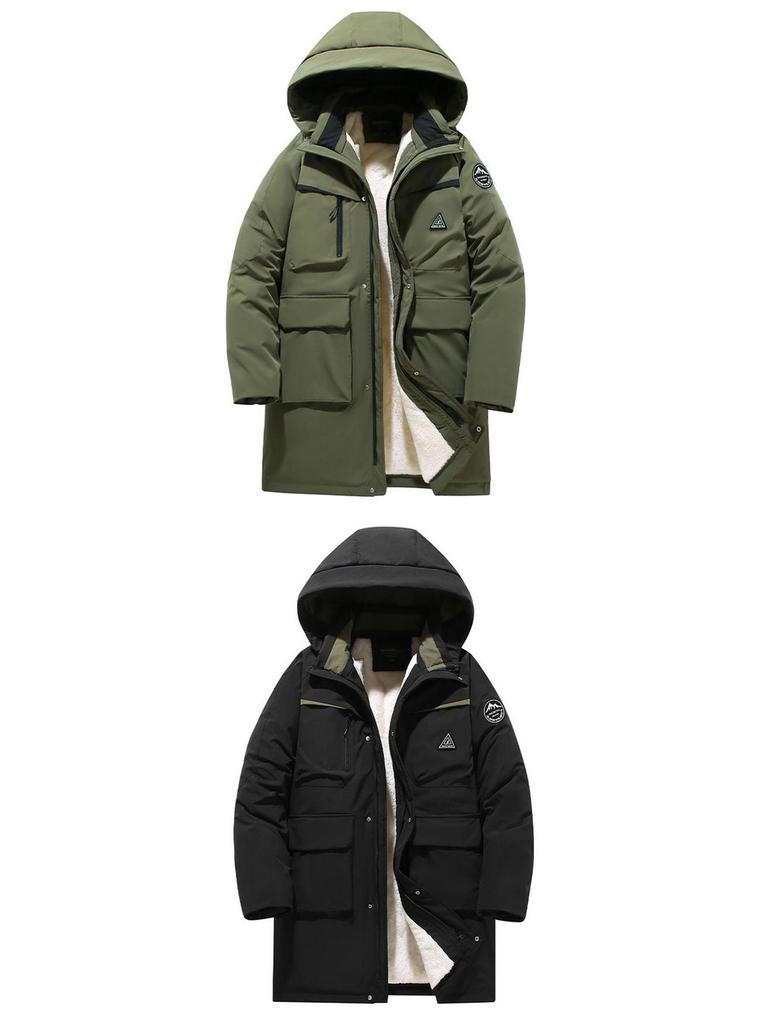 Men's Plus Size Hooded Winter Jacket - Thick, Plush, Water/Wind/Cold-Resistant, Mid-Length for Larger Sizes
