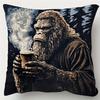 1pc, Short Plush Decorative Pillow Cover, Features a Bigfoot Enjoying Coffee Pattern, Single-sided Print, Size 45.72cm X 45.72cm, Perfect for Decorati