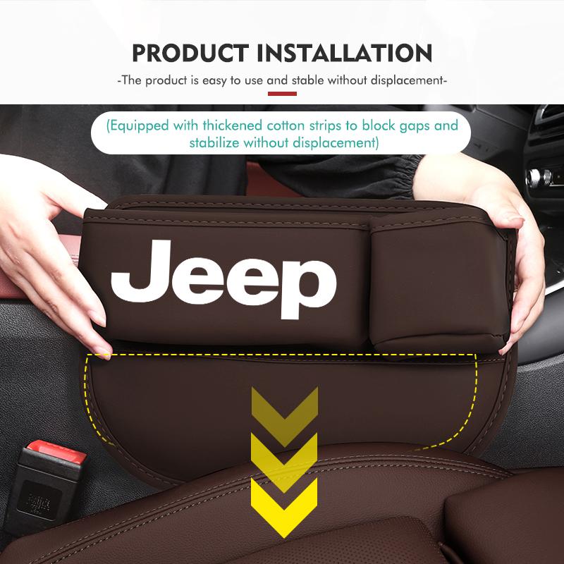 CXVSUD1 For Jeep Leather Car Seat Gap Organizer Crevice Side Storage Box Filler Side Storage Pocket With Cup Holder Grand Cherokee
