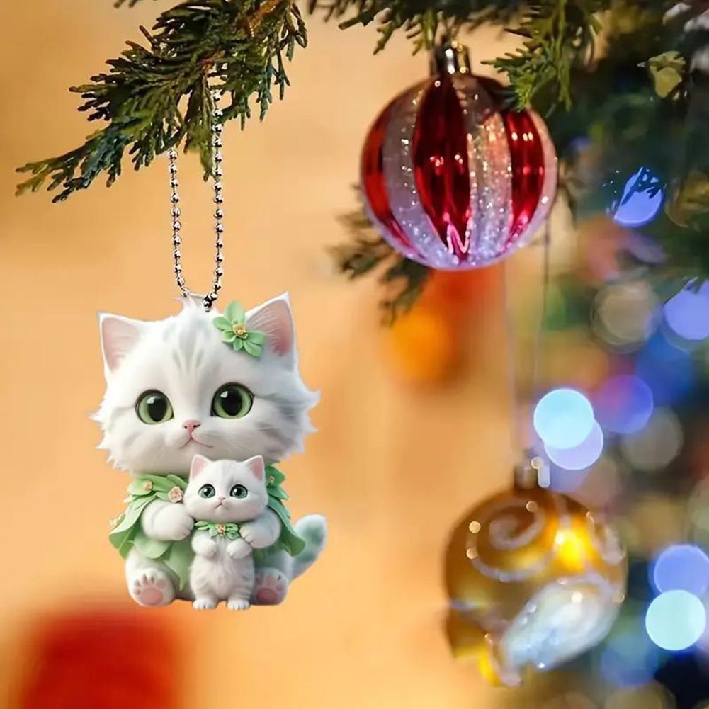 Acrylic Flat Pendant Cute Cat Car Rearview Mirror Decorative Pendant Pet Decorative Hang Up