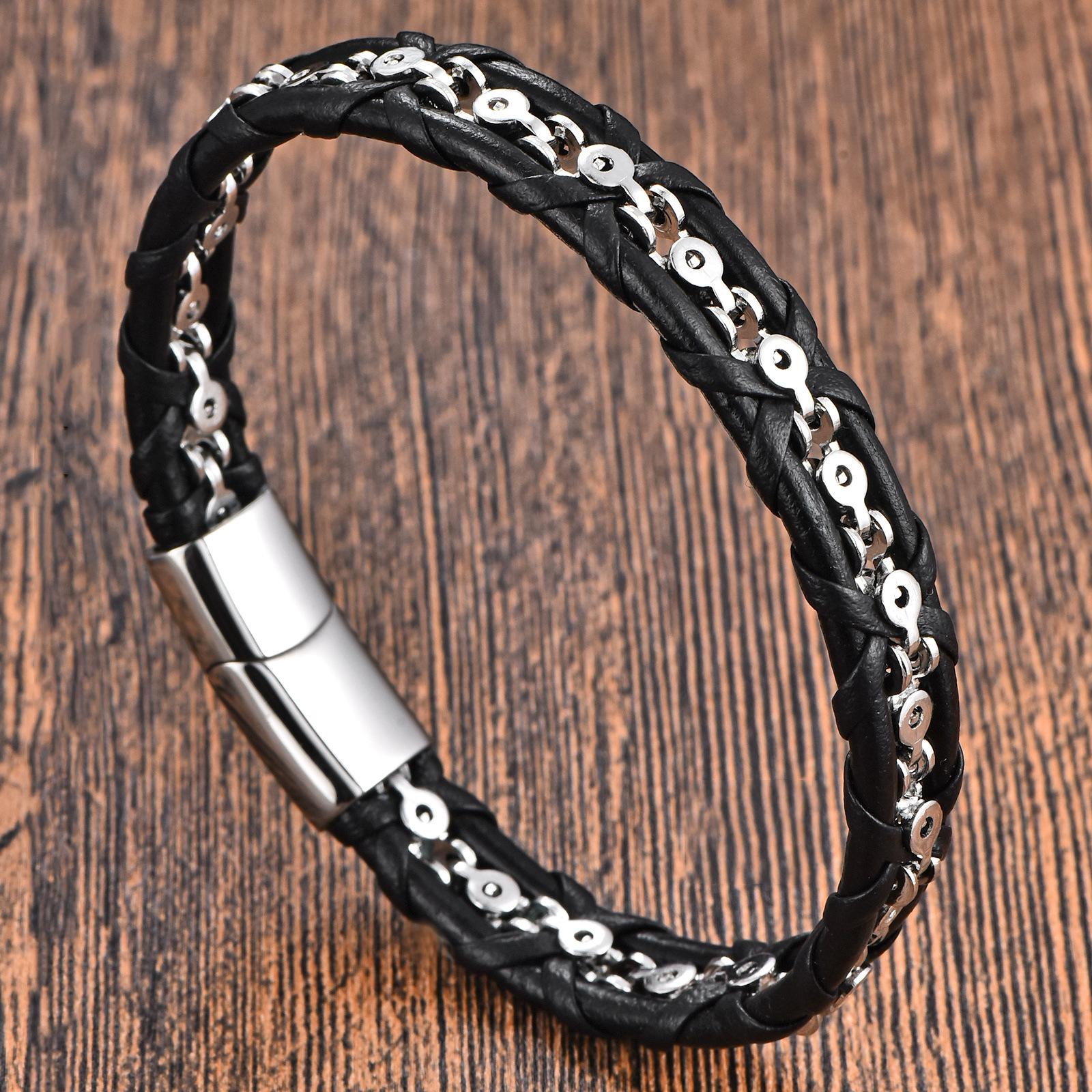 Браслет из натуральной кожи, Простой кожаный браслет, Мужской браслет из коровьей кожи, Магнитный браслет-украшение 2026 21CM