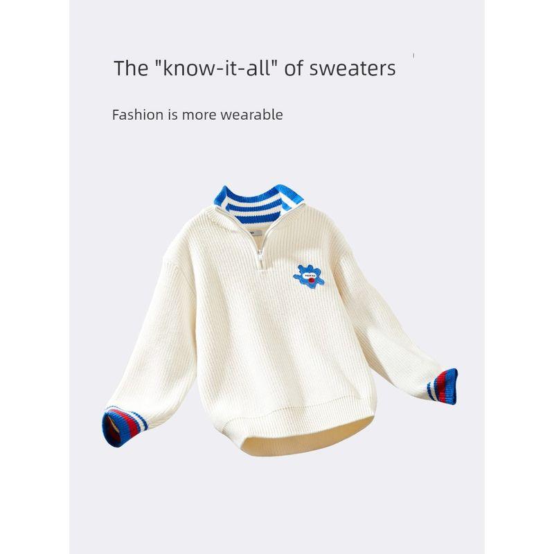 Mqd Children's Clothing Boys' Half-Button Sweater Thickened Lapel Children's Knitwear Autumn and Winter Children's Warm Top