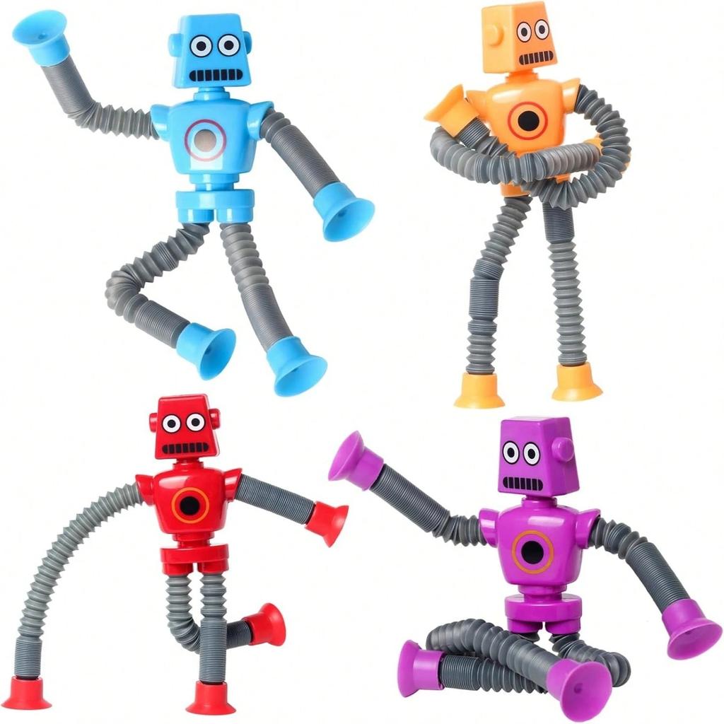 4 Pcs Telescopic Suction Cup Robot Toy, Coolest Pop Tubes Sensory Toys For ToddlersEducational Fidget Toys Robot Party Favors,Perfect Holiday Gift
