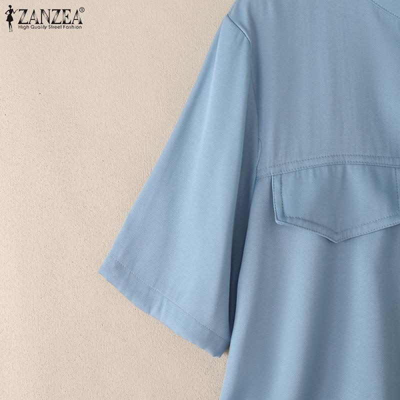 ZANZEA Women Casual Round Neck Summer Short Sleeve Lace Patchwork Blouse