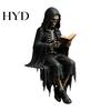 Halloween-Figur Harz Gotisch Dark Fantasy Figur, Lesender Kapuzen-Sensenmann Statue, Skelett Statue Sitzend für Bücherregal Heimdeko