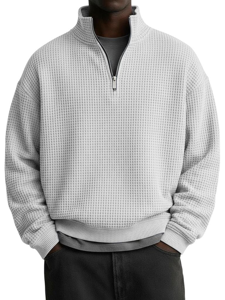 2025 EU Cross-border Men's Casual Half-Zip Hoodie | Autumn/Winter Waffle Knit Polo Shirt