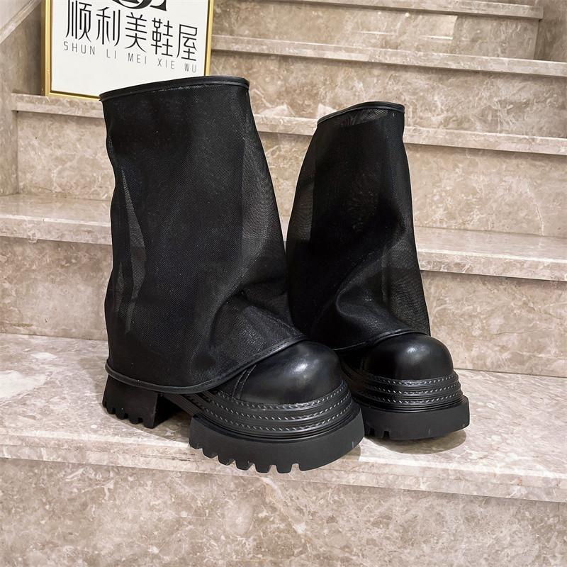 Fashion Four Seasons Mid-calf Boots Women Fashion Round Head Deep Mouth Waterproof Platform Anti-slip Wear-resistant Single Boots