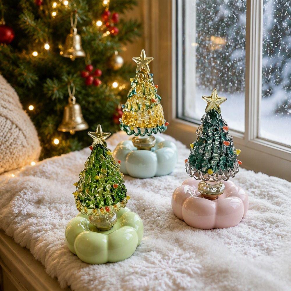 Miniature Christmas Tree Ornament Handcrafted Glass Sculpture  Living Room Decoration