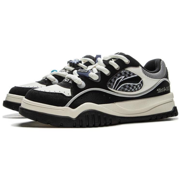 Li Ning Slip Resistant Abrasion Resistant Low Top Skateboard Shoes Men's Black White AGCV059-4