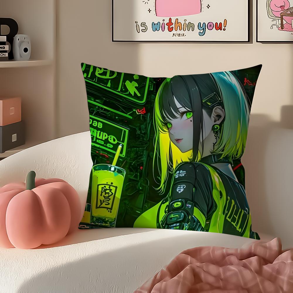 Cool Futuristic Stylish Art CCyberpunk Girl Cushion Cover Pillowcase Short Plush Invisible zipper Room Sofa Cushion Cover