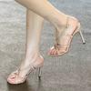 Fashion Temperament Stiletto Sandals Women's Summer New Round Toe Open Toe Cross Slim Strap Non-slip Strap High Heels