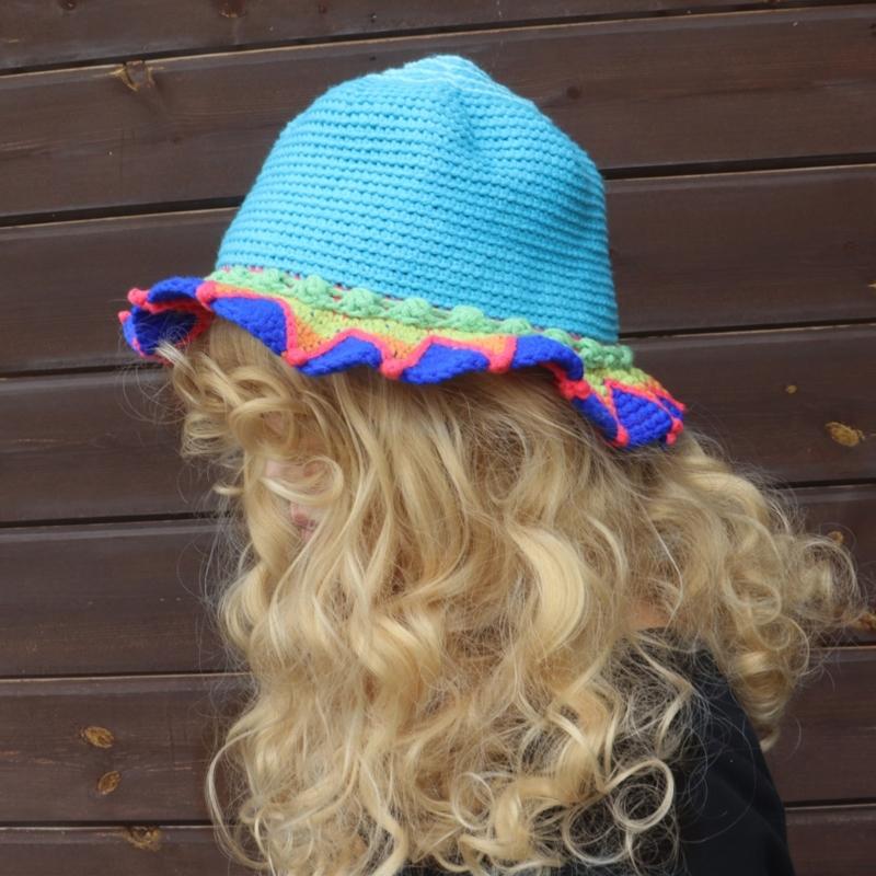 Crochet Fishing Hat Sunflower Bonnet Hat Women Photography Hat Beach Bucket Sun Hat Beachwear Spring Fishing Travel Hat