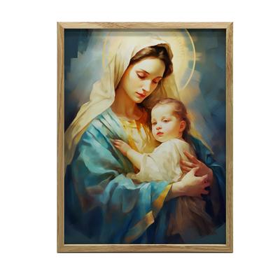 Motherly Care - Mary With Jesus Motherly Care - Mary With Jesus, 30X40 Cm, Dark Brown Wooden Frame, 230 Gsm Matte Paper