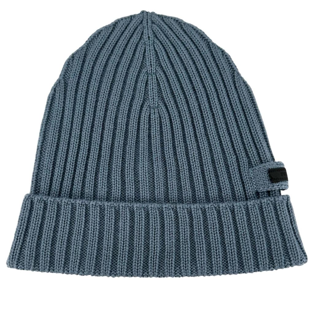Excellent PRADA Knit cap Logo tag ribbed knit hat blue wool mens M UMD188 Used