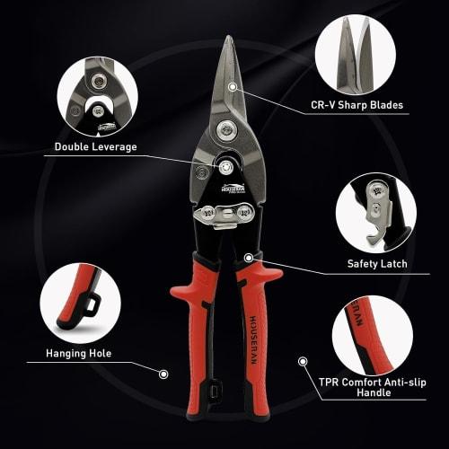 HOUSERAN Metal Cutting Scissors, 26cm, All-Purpose Scissors, Metal Cutting Tool, Iron Scissors, Electrician's Scissors, Sheet Metal Scissors, with Saf