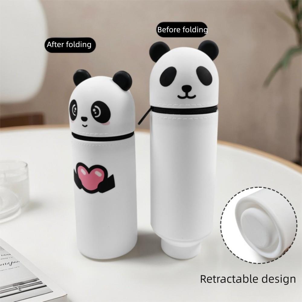 Cartoon Foldable Pencil Case Animal Shape Silicone Stationery Organizer Dirt Resistant Rabbit Panda Pencil Holder for Students